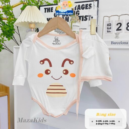 Bodysuit Cho Bé Body Chip Dài Tay Vải Tăm Lạnh Tặng Kèm Mũ - Hình ảnh 8