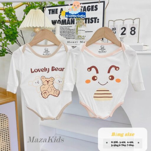 Bodysuit Cho Bé Body Chip Dài Tay Vải Tăm Lạnh Tặng Kèm Mũ - Hình ảnh 2