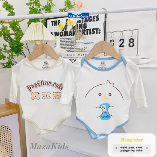 Bodysuit Cho Bé Body Chip Dài Tay Vải Tăm Lạnh Tặng Kèm Mũ - Hình ảnh 3
