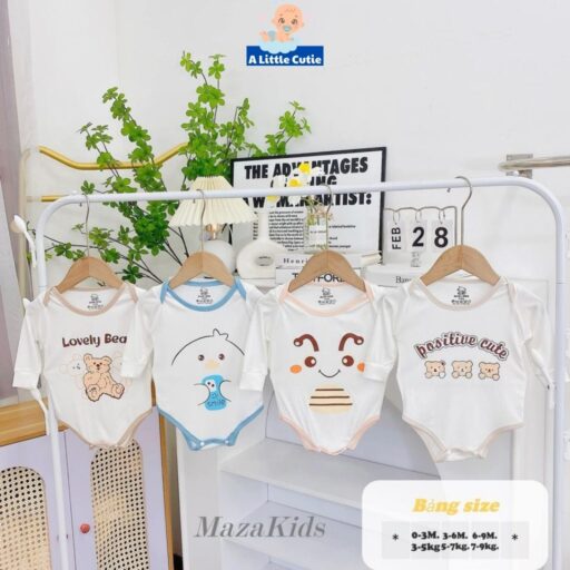 Bodysuit Cho Bé Body Chip Dài Tay Vải Tăm Lạnh Tặng Kèm Mũ - Hình ảnh 5