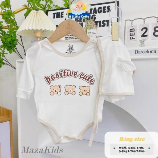 Bodysuit Cho Bé Body Chip Dài Tay Vải Tăm Lạnh Tặng Kèm Mũ - Hình ảnh 6