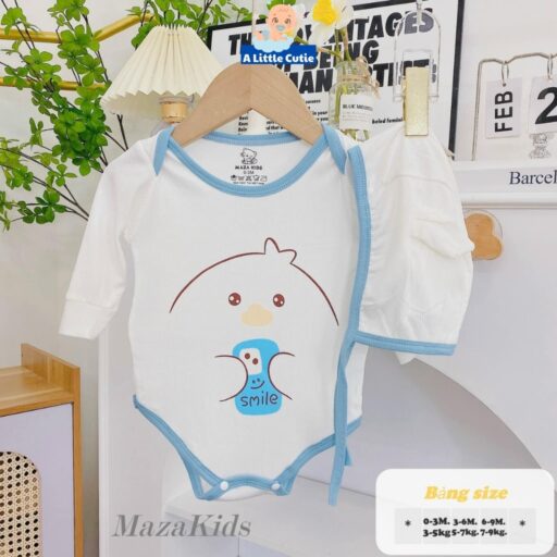 Bodysuit Cho Bé Body Chip Dài Tay Vải Tăm Lạnh Tặng Kèm Mũ - Hình ảnh 7