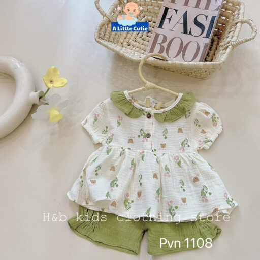 Quần Áo Bé Gái Cộc Tay Vải Xô Muslin Cho Bé Từ 5-16kg - Hình ảnh 12