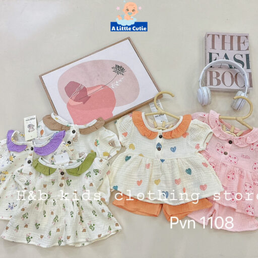 Quần Áo Bé Gái Cộc Tay Vải Xô Muslin Cho Bé Từ 5-16kg - Hình ảnh 2