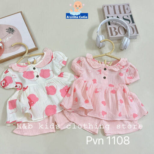 Quần Áo Bé Gái Cộc Tay Vải Xô Muslin Cho Bé Từ 5-16kg - Hình ảnh 3