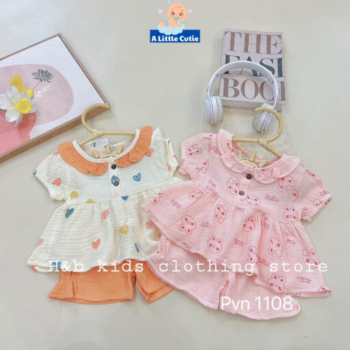 Quần Áo Bé Gái Cộc Tay Vải Xô Muslin Cho Bé Từ 5-16kg - Hình ảnh 7