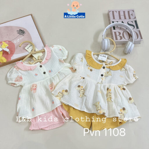 Quần Áo Bé Gái Cộc Tay Vải Xô Muslin Cho Bé Từ 5-16kg - Hình ảnh 5