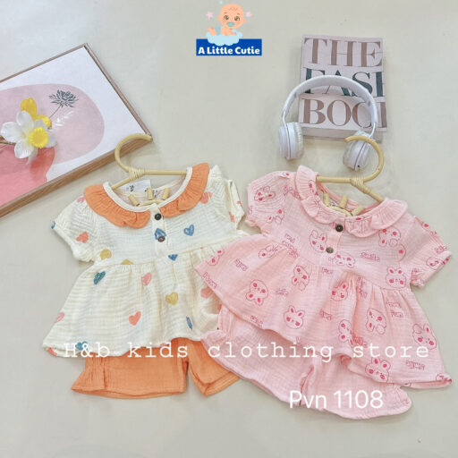 Quần Áo Bé Gái Cộc Tay Vải Xô Muslin Cho Bé Từ 5-16kg - Hình ảnh 6