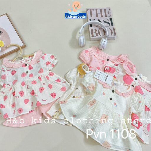 Quần Áo Bé Gái Cộc Tay Vải Xô Muslin Cho Bé Từ 5-16kg - Hình ảnh 4