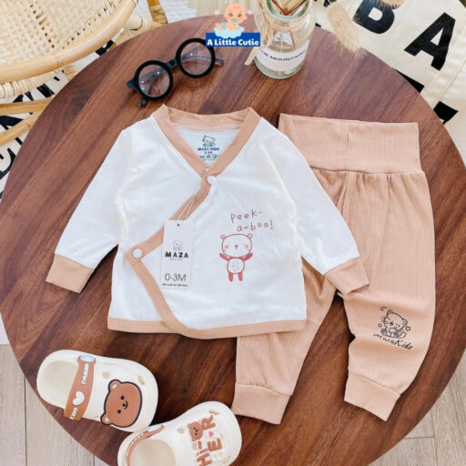 Bộ quần áo sơ sinh, quần áo bé trai bé gái dài tay Vải tăm lạnh cao cấp BQA017 - A LITTLE CUTIE
