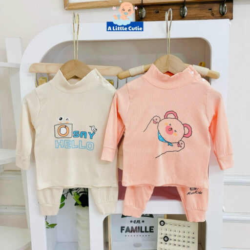 Bộ quần áo sơ sinh, quần áo bé trai bé gái dài tay Vải tăm lạnh BQA019 - A LITTLE CUTIE