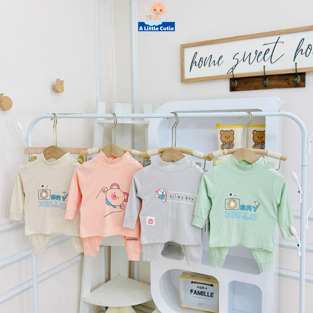 Bộ quần áo sơ sinh, quần áo bé trai bé gái dài tay Vải tăm lạnh BQA019 - A LITTLE CUTIE - Hình ảnh 2