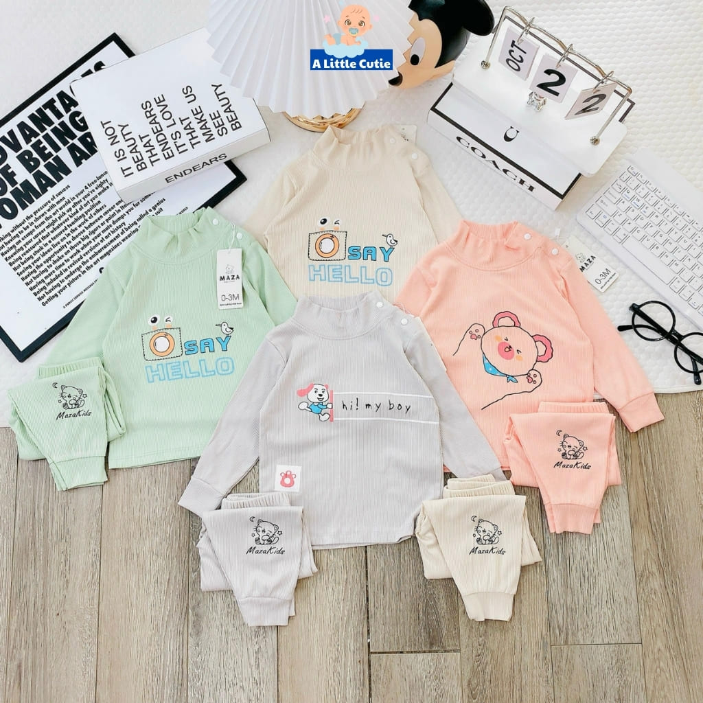 Bộ quần áo sơ sinh, quần áo bé trai bé gái dài tay Vải tăm lạnh BQA019 - A LITTLE CUTIE - Hình ảnh 4