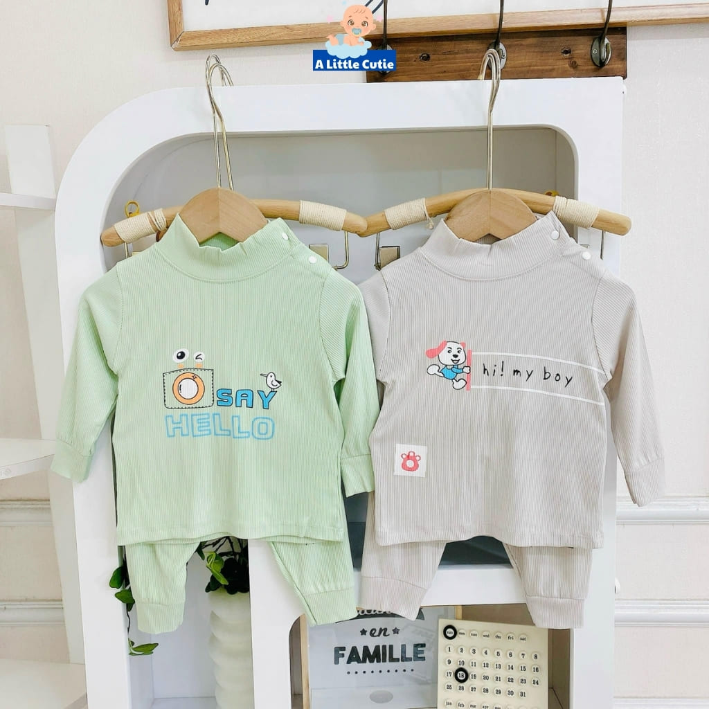 Bộ quần áo sơ sinh, quần áo bé trai bé gái dài tay Vải tăm lạnh BQA019 - A LITTLE CUTIE - Hình ảnh 5