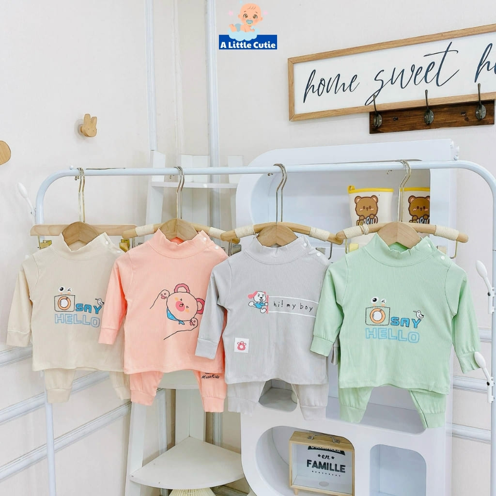 Bộ quần áo sơ sinh, quần áo bé trai bé gái dài tay Vải tăm lạnh BQA019 - A LITTLE CUTIE - Hình ảnh 10