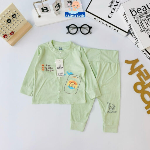 Bộ quần áo sơ sinh, quần áo bé trai bé gái dài tay Vải tăm lạnh BQA020 - A LITTLE CUTIE