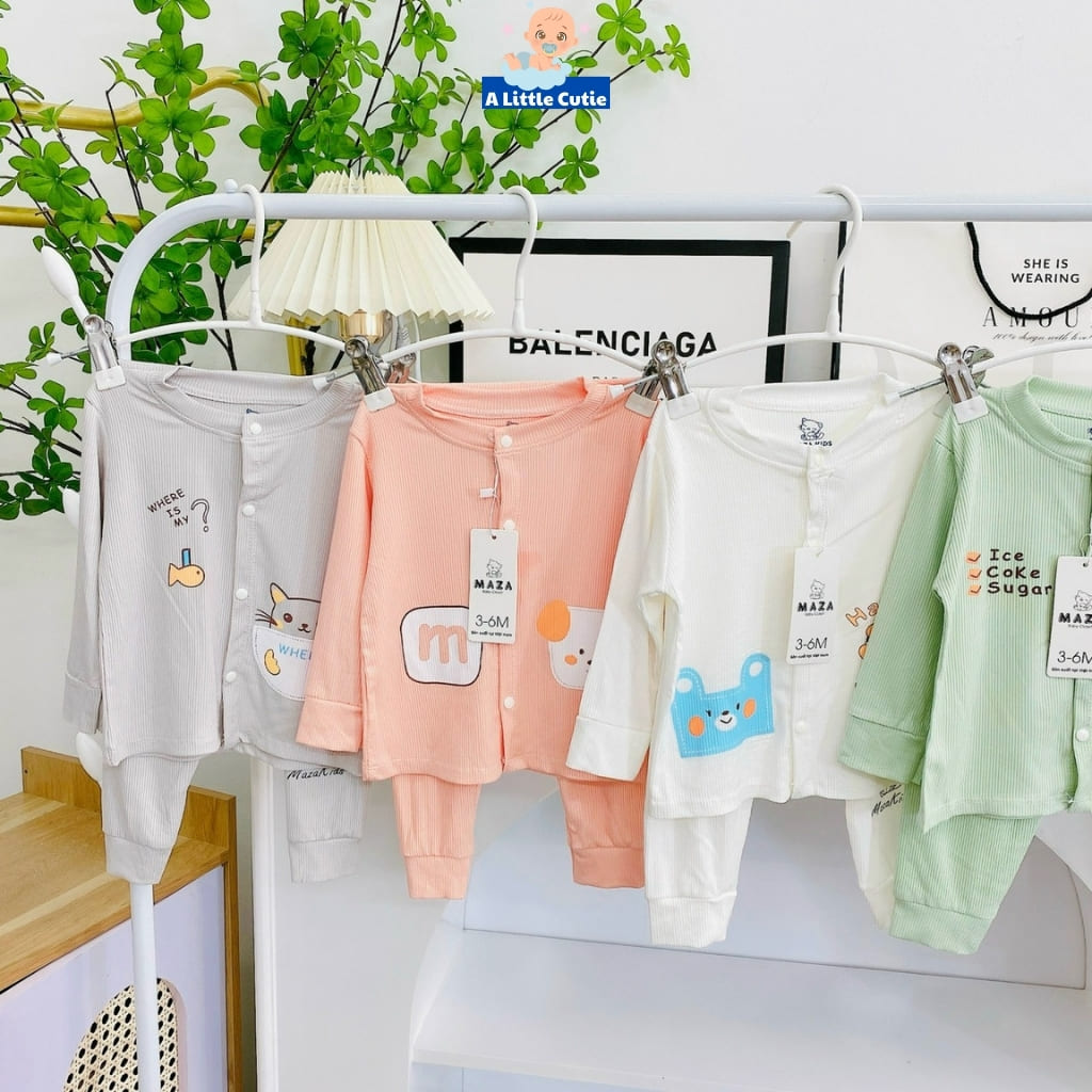 Bộ quần áo sơ sinh, quần áo bé trai bé gái dài tay Vải tăm lạnh BQA020 - A LITTLE CUTIE - Hình ảnh 2