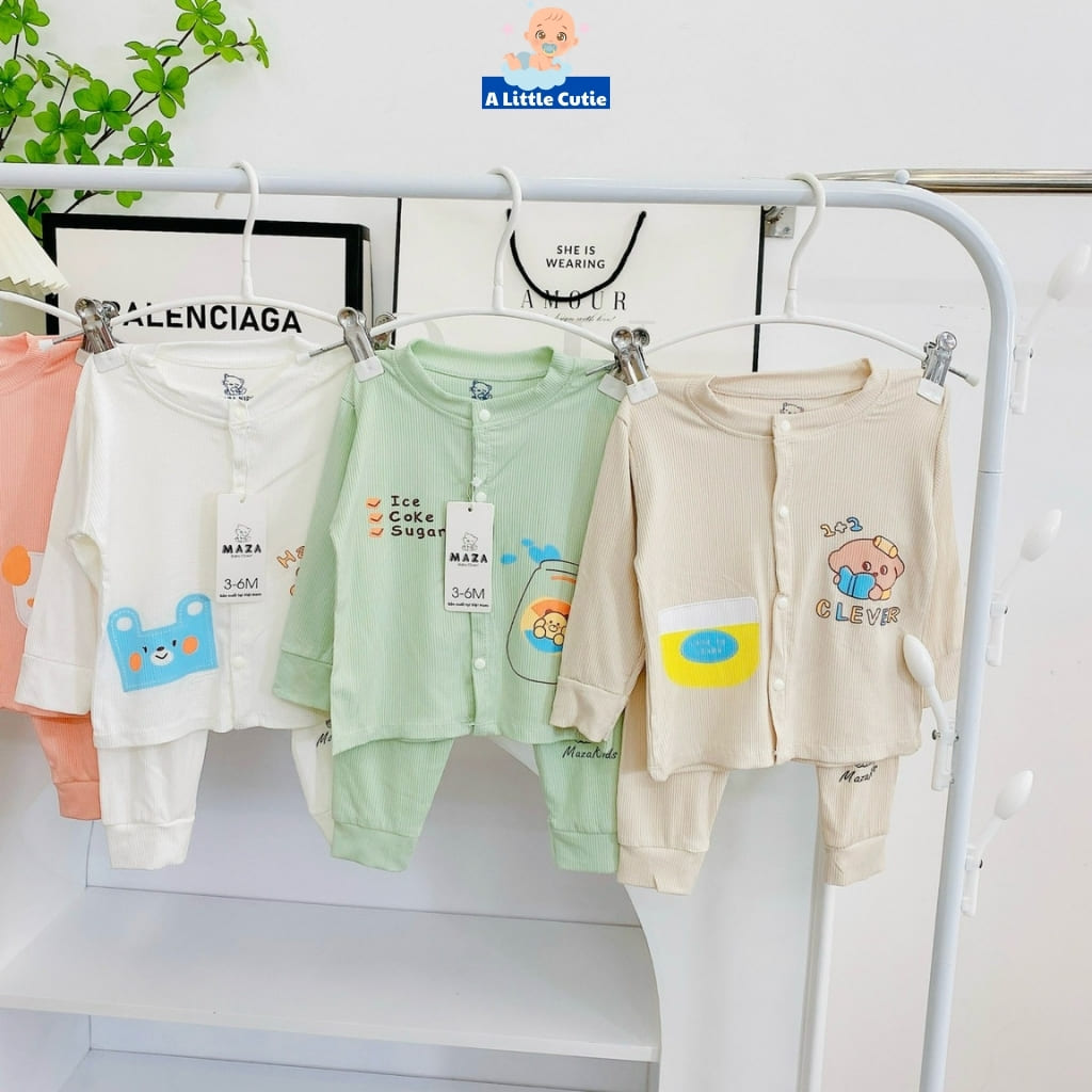 Bộ quần áo sơ sinh, quần áo bé trai bé gái dài tay Vải tăm lạnh BQA020 - A LITTLE CUTIE - Hình ảnh 4