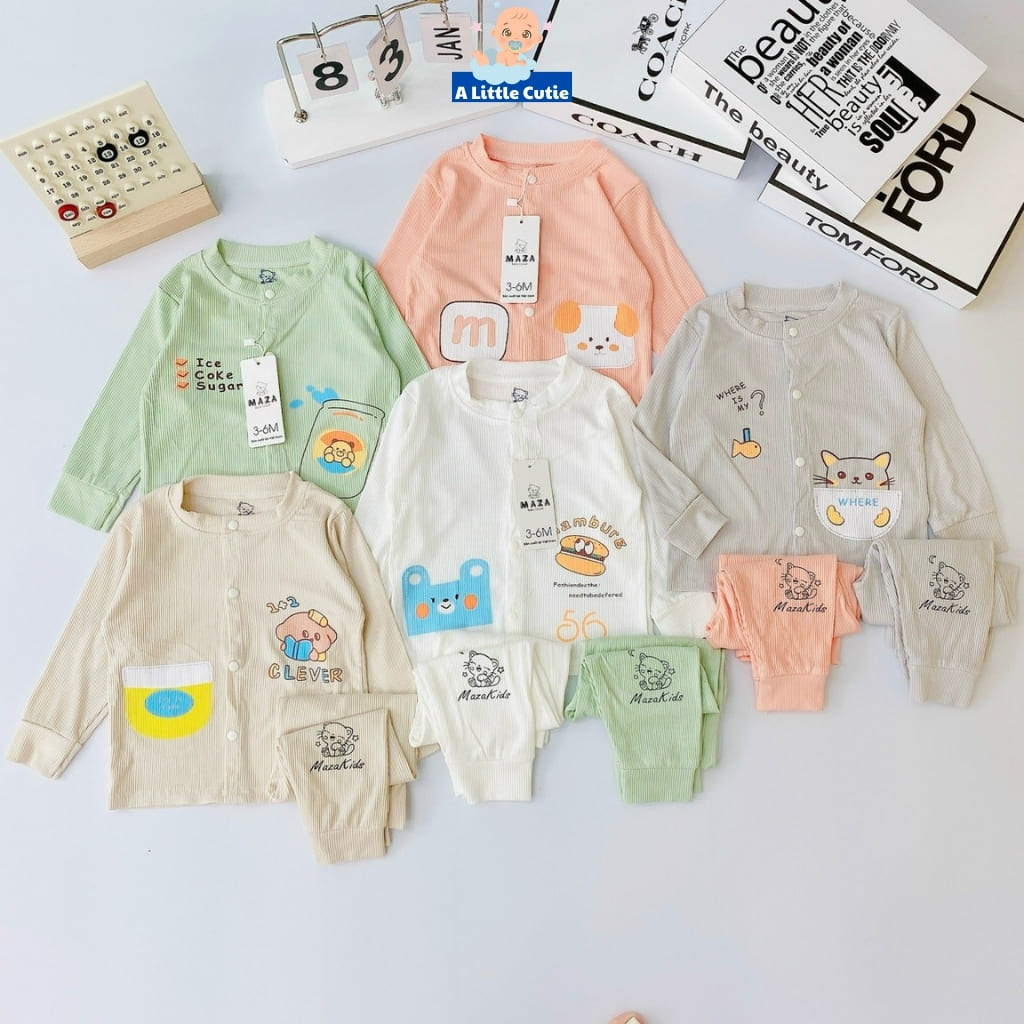 Bộ quần áo sơ sinh, quần áo bé trai bé gái dài tay Vải tăm lạnh BQA020 - A LITTLE CUTIE - Hình ảnh 6
