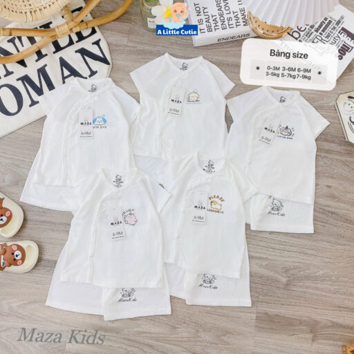 Bộ cộc sơ sinh, quần áo bé trai bé gái cộc tay Vải tăm lạnh BQA026 - A LITTLE CUTIE - Hình ảnh 3