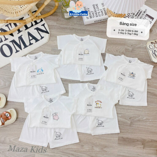 Bộ cộc sơ sinh, quần áo bé trai bé gái cộc tay Vải tăm lạnh BQA026 - A LITTLE CUTIE - Hình ảnh 2