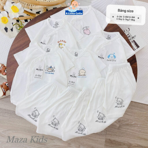 Bộ cộc sơ sinh, quần áo bé trai bé gái cộc tay Vải tăm lạnh BQA026 - A LITTLE CUTIE - Hình ảnh 4