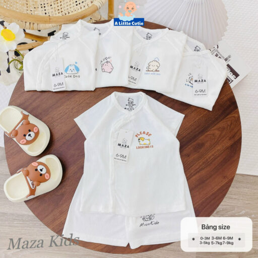 Bộ cộc sơ sinh, quần áo bé trai bé gái cộc tay Vải tăm lạnh BQA026 - A LITTLE CUTIE - Hình ảnh 6