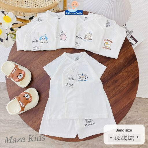 Bộ cộc sơ sinh, quần áo bé trai bé gái cộc tay Vải tăm lạnh BQA026 - A LITTLE CUTIE - Hình ảnh 5