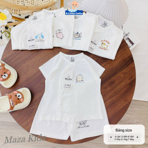 Bộ cộc sơ sinh, quần áo bé trai bé gái cộc tay Vải tăm lạnh BQA026 - A LITTLE CUTIE - Hình ảnh 7