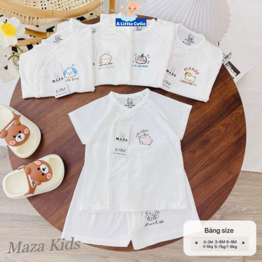 Bộ cộc sơ sinh, quần áo bé trai bé gái cộc tay Vải tăm lạnh BQA026 - A LITTLE CUTIE - Hình ảnh 8