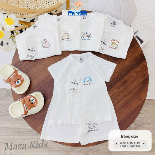Bộ cộc sơ sinh, quần áo bé trai bé gái cộc tay Vải tăm lạnh BQA026 - A LITTLE CUTIE - Hình ảnh 9