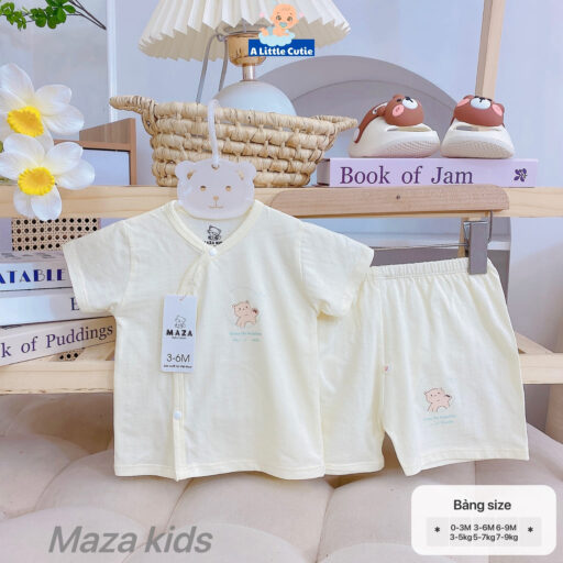Bộ Cộc Sơ Sinh, Quần Đùi Áo Cộc Cho Bé Vải Petit thông Hơi BQA027 - A LITTLE CUTIE - Hình ảnh 11