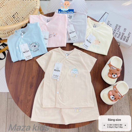 Bộ Cộc Sơ Sinh, Quần Đùi Áo Cộc Cho Bé Vải Petit thông Hơi BQA027 - A LITTLE CUTIE - Hình ảnh 6