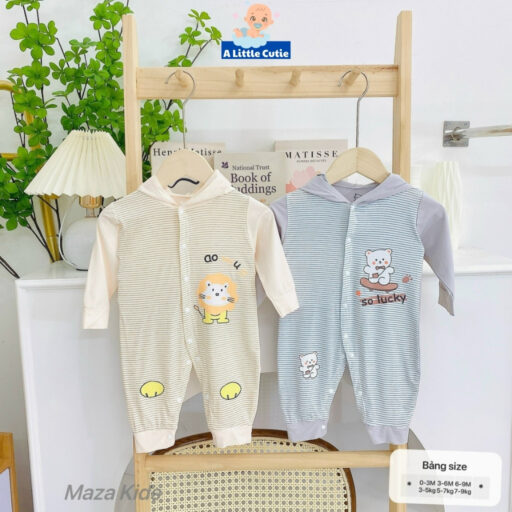 Body dài tay sơ sinh, áo liền thân cho bé vải Petit có mũ - Hình ảnh 3