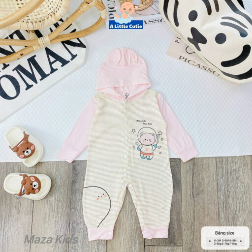 Body dài tay sơ sinh, áo liền thân cho bé vải Petit có mũ - Hình ảnh 11