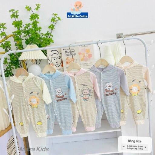 Body dài tay sơ sinh, áo liền thân cho bé vải Petit có mũ - Hình ảnh 2