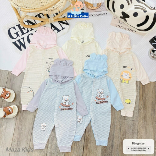 Body dài tay sơ sinh, áo liền thân cho bé vải Petit có mũ - Hình ảnh 6