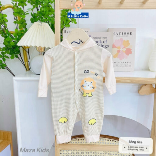 Body dài tay sơ sinh, áo liền thân cho bé vải Petit có mũ - Hình ảnh 7
