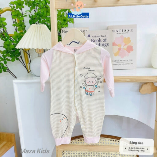 Body dài tay sơ sinh, áo liền thân cho bé vải Petit có mũ - Hình ảnh 8
