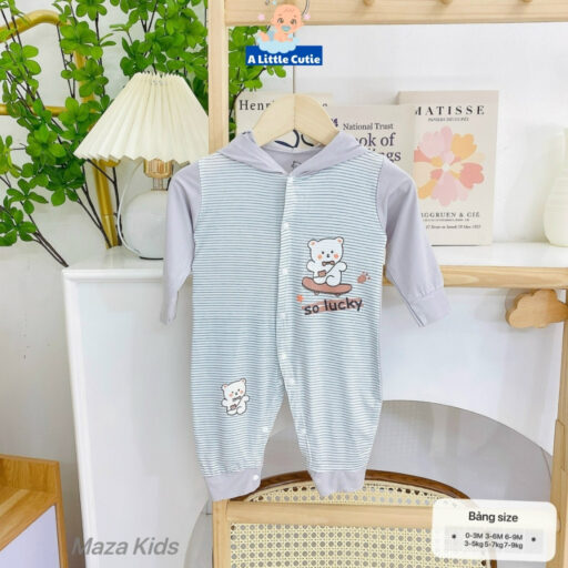 Body dài tay sơ sinh, áo liền thân cho bé vải Petit có mũ - Hình ảnh 9