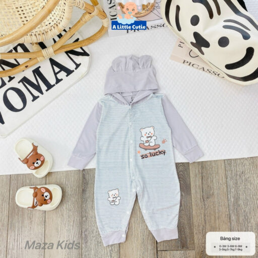Body dài tay sơ sinh, áo liền thân cho bé vải Petit có mũ - Hình ảnh 10