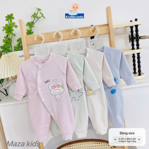 Bodysuit cho bé, body dài tay vải Nỉ nhung nền màu in họa tiết - Hình ảnh 2