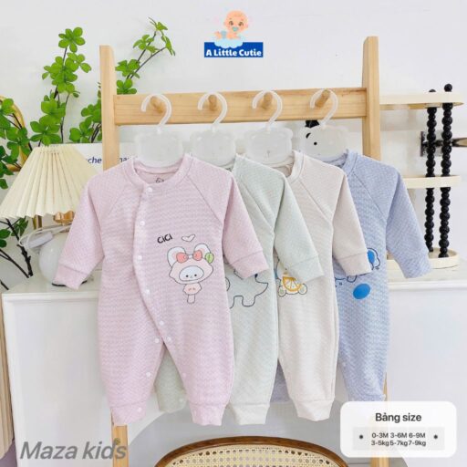 Bodysuit cho bé, body dài tay vải Nỉ nhung nền màu in họa tiết - Hình ảnh 4