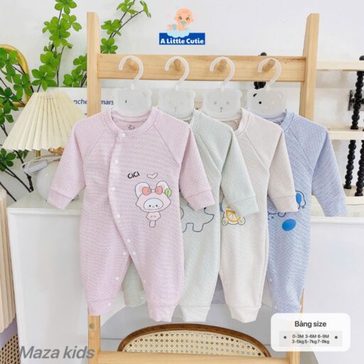 Bodysuit cho bé, body dài tay vải Nỉ nhung nền màu in họa tiết - Hình ảnh 5