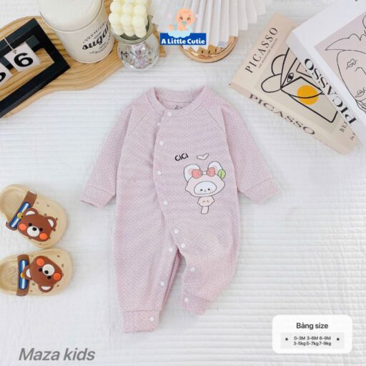 Bodysuit cho bé, body dài tay vải Nỉ nhung nền màu in họa tiết - Hình ảnh 9