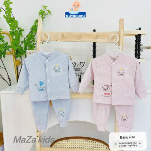Quần áo sơ sinh mùa đông, quần áo bé trai bé gái dài tay vải nỉ nhung QC cao cấp BQA035